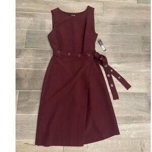 NIC+ZOE Wine Sleeveless Faux Wrap Tulip Hem Dress Size 8 BNWT